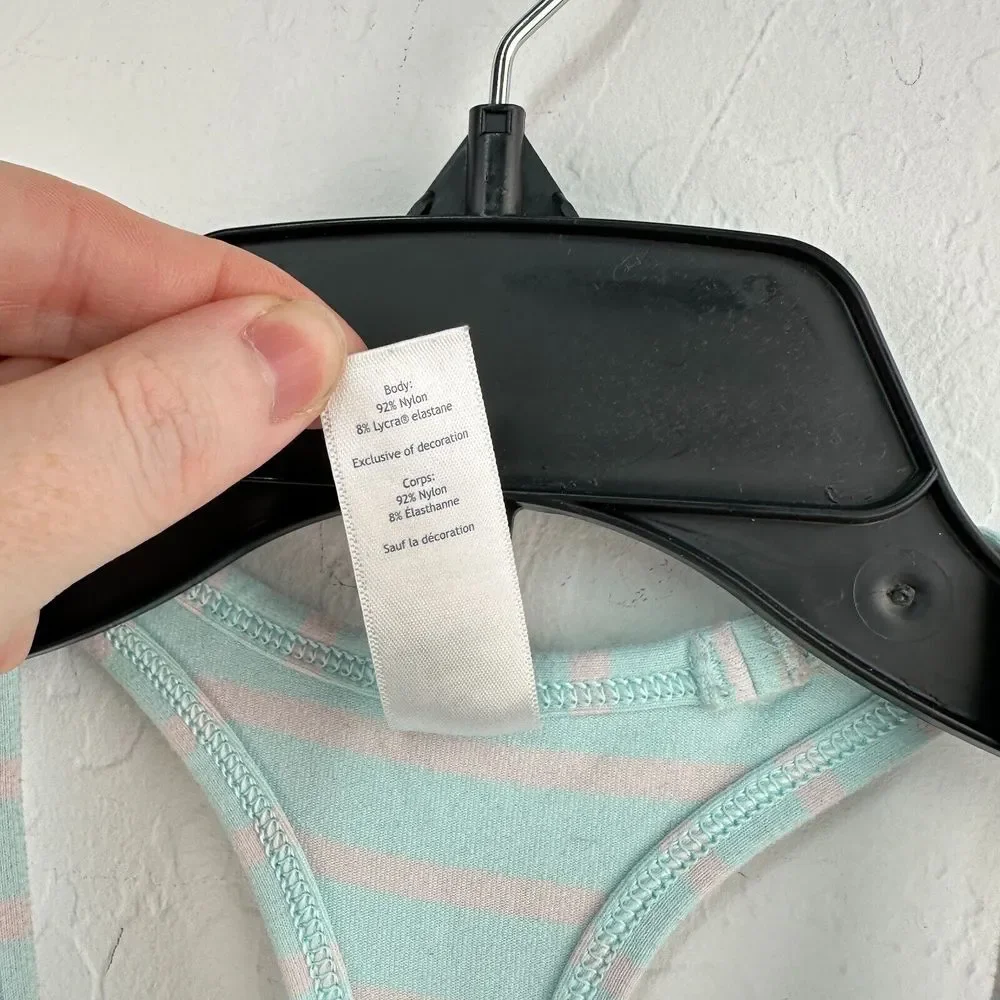 Ivivva Tank Top Kids 10 Pink Blue Striped Nylon Stretch‎ Racerback Scoop Neck